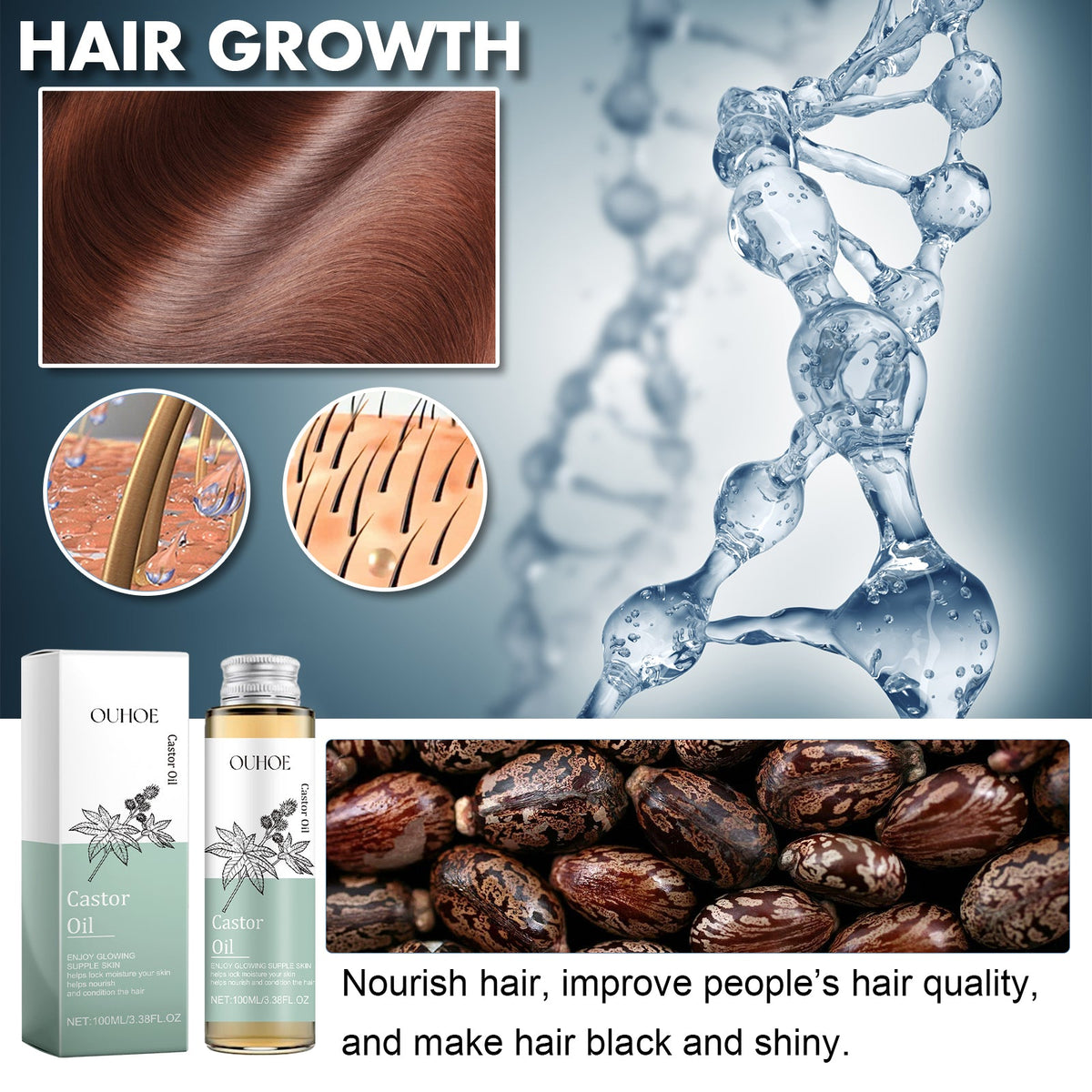 Castor Oil, Multi-Effect Massage Oil For Skin Whitening And Smoothing Hair