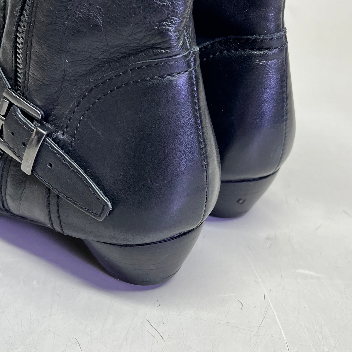ZIERA Buckle Half Calf Zipper Boot Real Leather Women's Sz 9.5 Black (Pre-Owned)