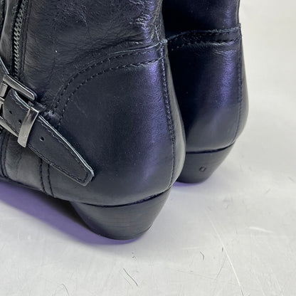 ZIERA Buckle Half Calf Zipper Boot Real Leather Women's Sz 9.5 Black (Pre-Owned)