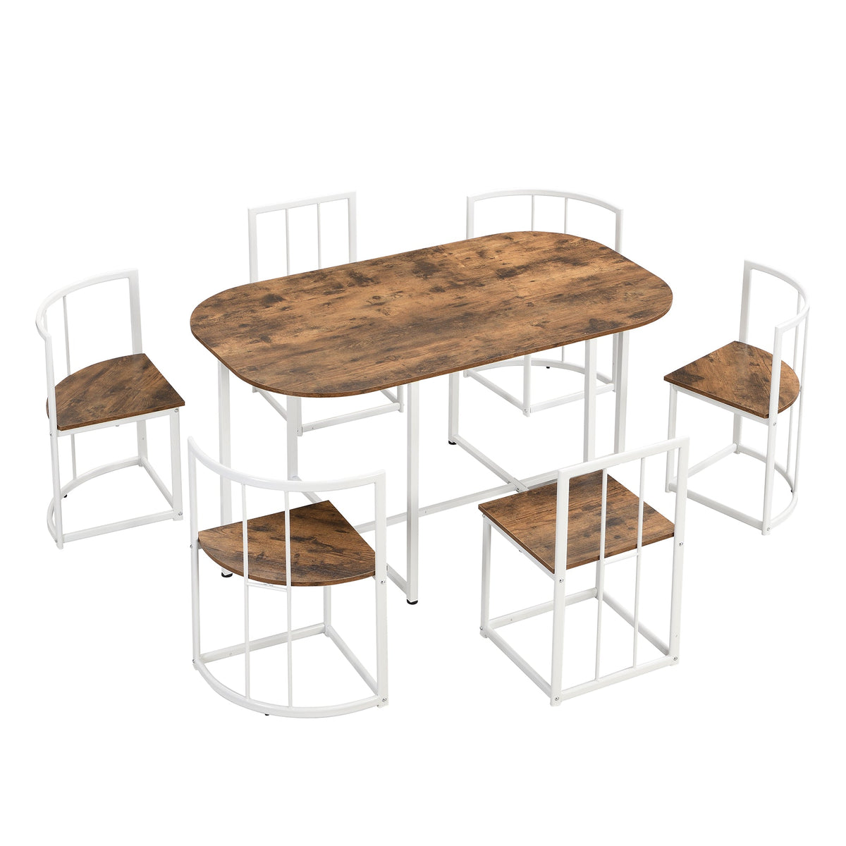 TOPMAX Modern 7-Piece Dining Table Set with Faux Marble Compact 55Inch Kitchen Table Set for 6  White+Cherry