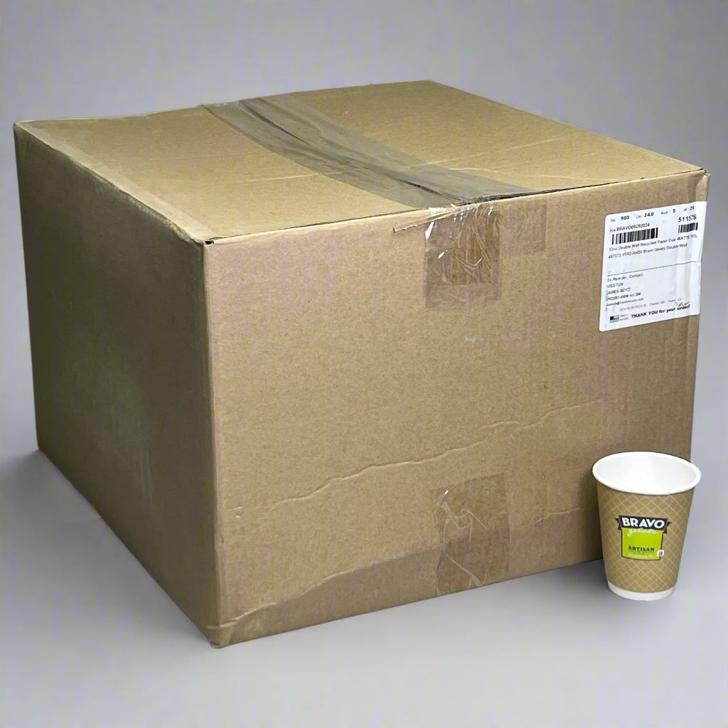 BRAVO (500 Cups) 12oz Double Wall Recycled Paper Cup Brown 511576