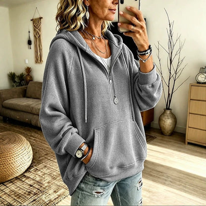 Womens Half-Placket Pullover Corduroy Hoodie