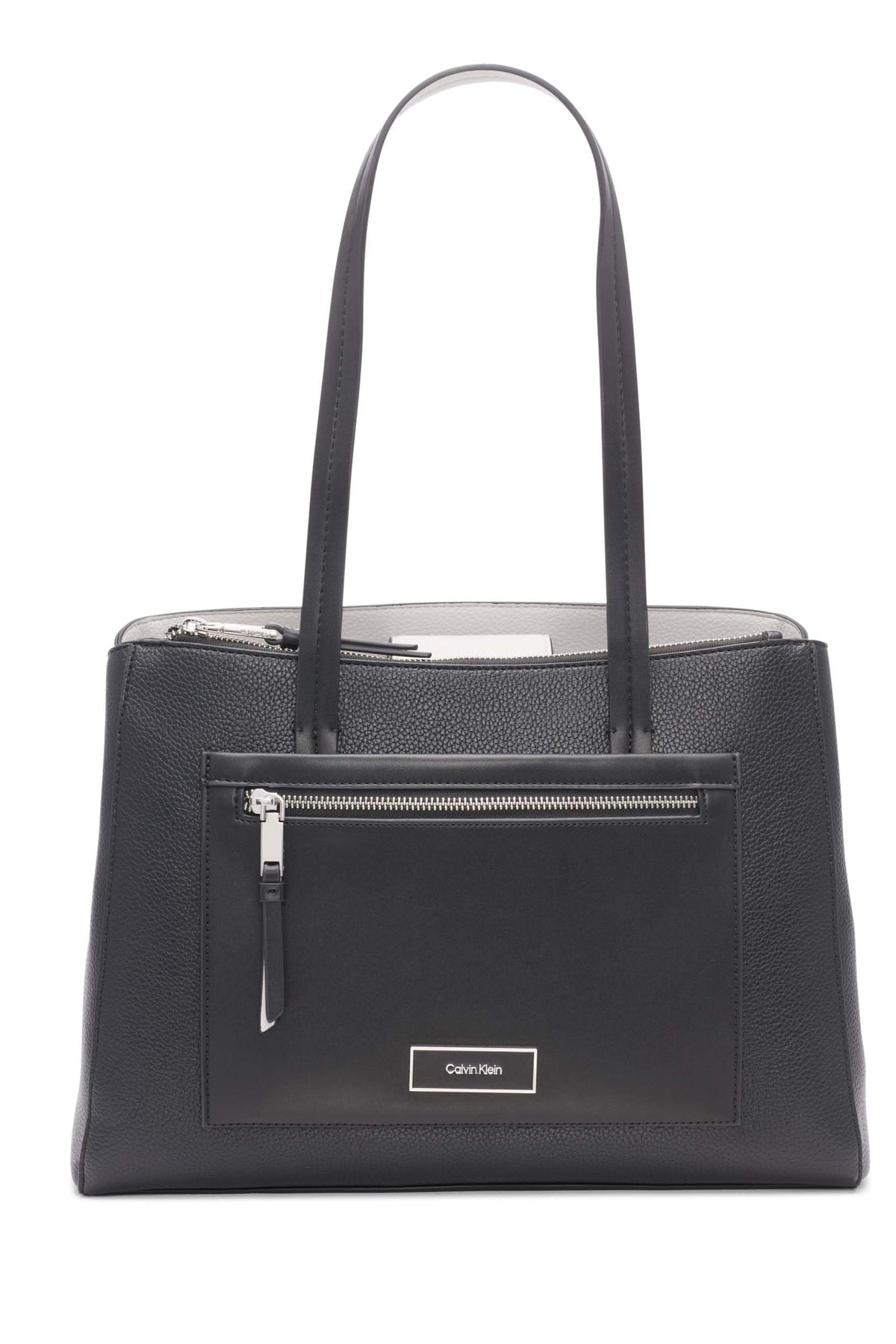 Calvin Klein Womens Hadley Tote Bag – 2 in 1 Vegan Leather 5 Pockets Black/Dove One Size