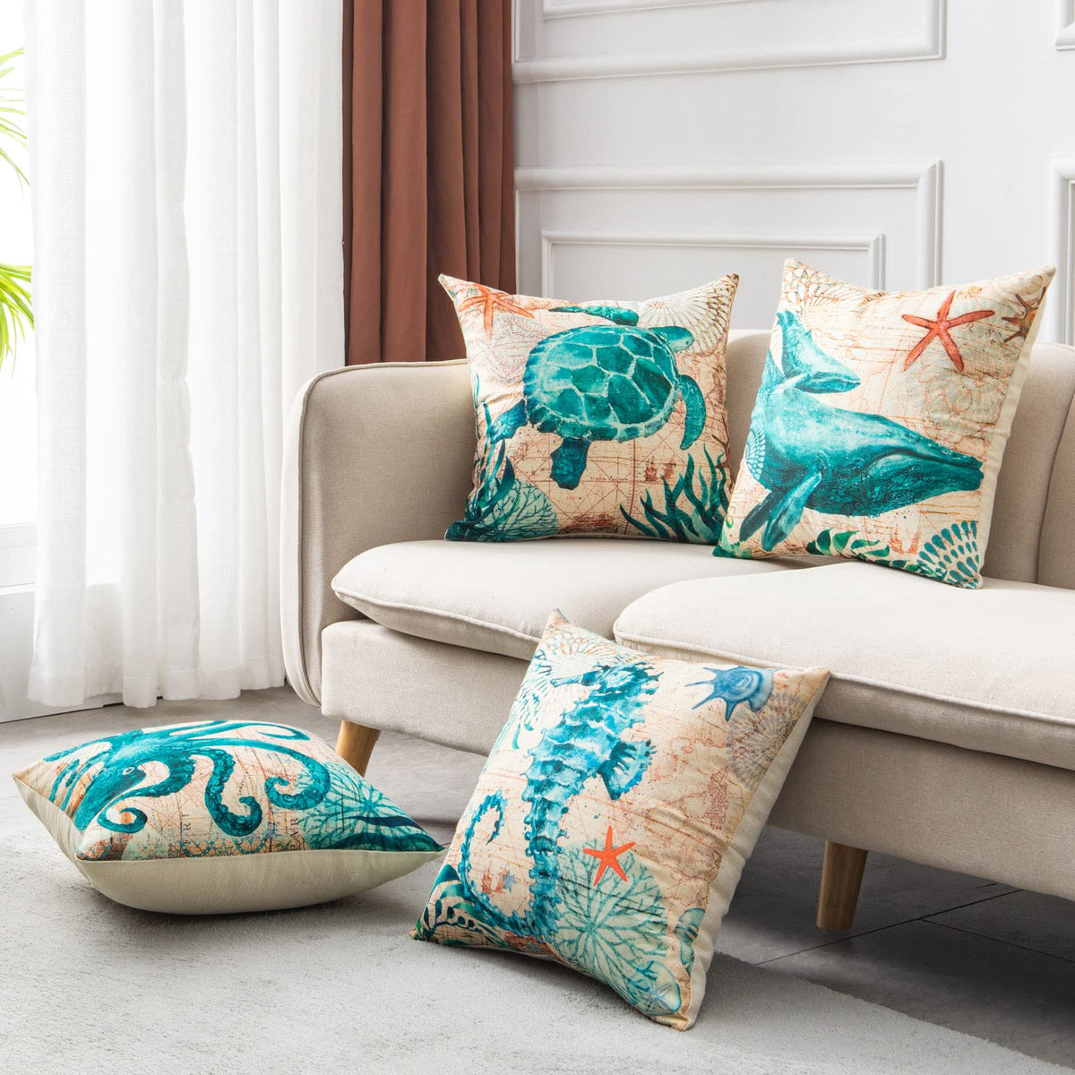 Cushion Covers Sea Turtle Printed Throw Pillow Cases For Home Decor Sofa Chair Seat