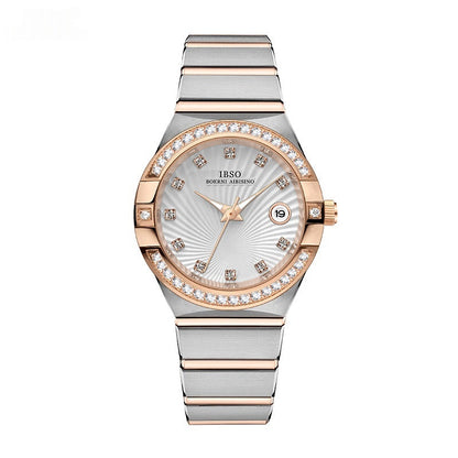 Simple Calendar Diamond Quartz Womens Watch