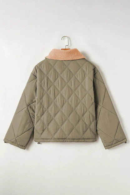 Drawstring Collared Neck Long Sleeve Winter Coat for Women
