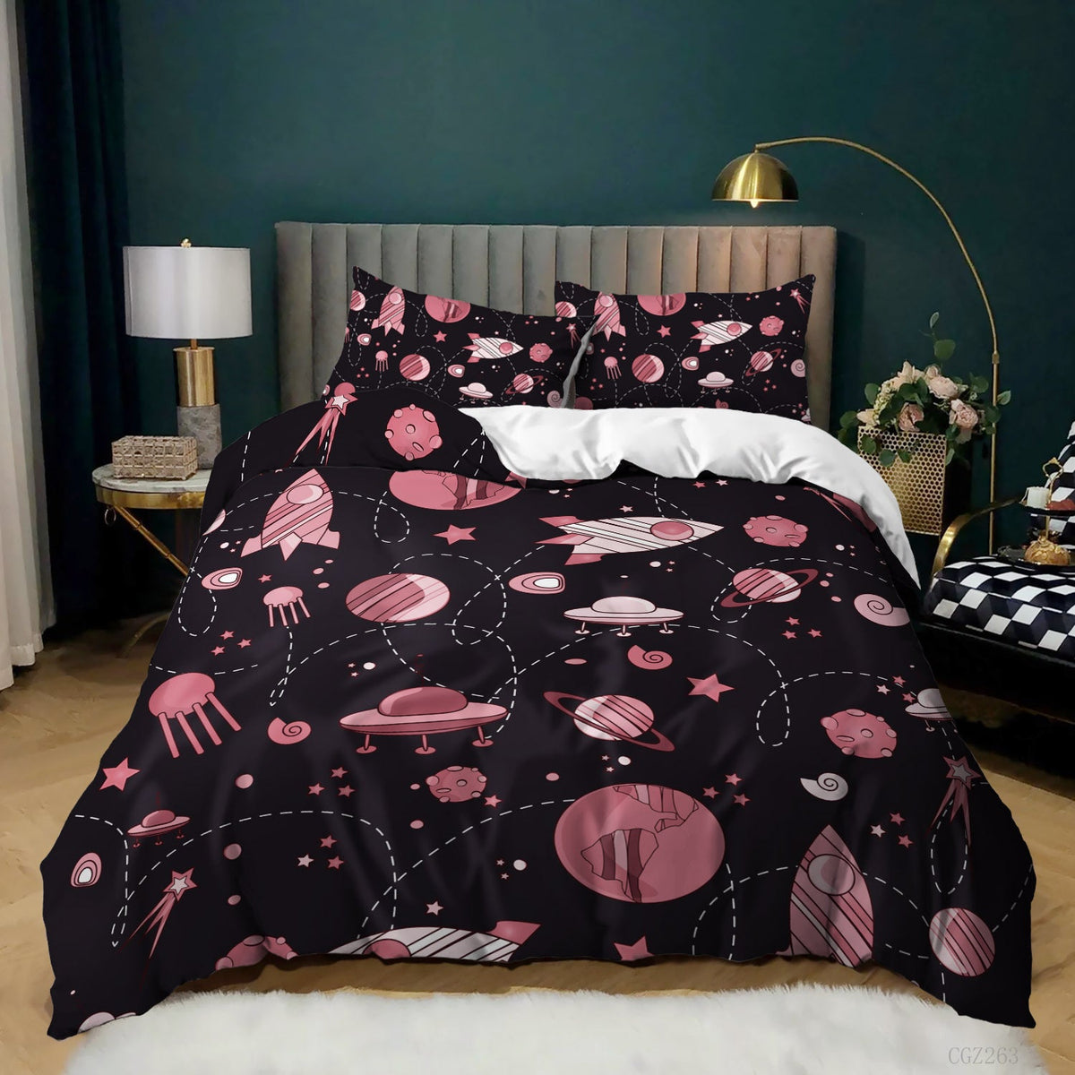 Spaceship Rocket Pattern Down Quilt Cover Suit Digital Printing Bedding For Kids Bedroom