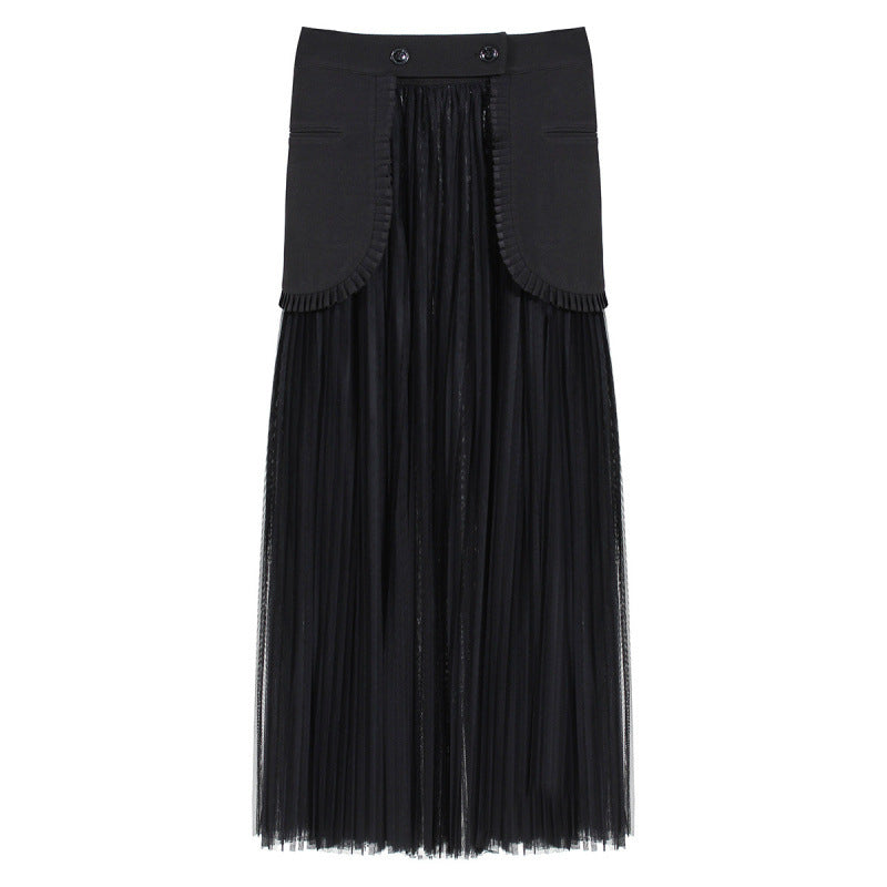 Double Breasted Blazer Spliced Pleated Tulle Midi Dress