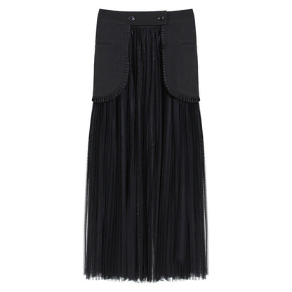 Double Breasted Blazer Spliced Pleated Tulle Midi Dress