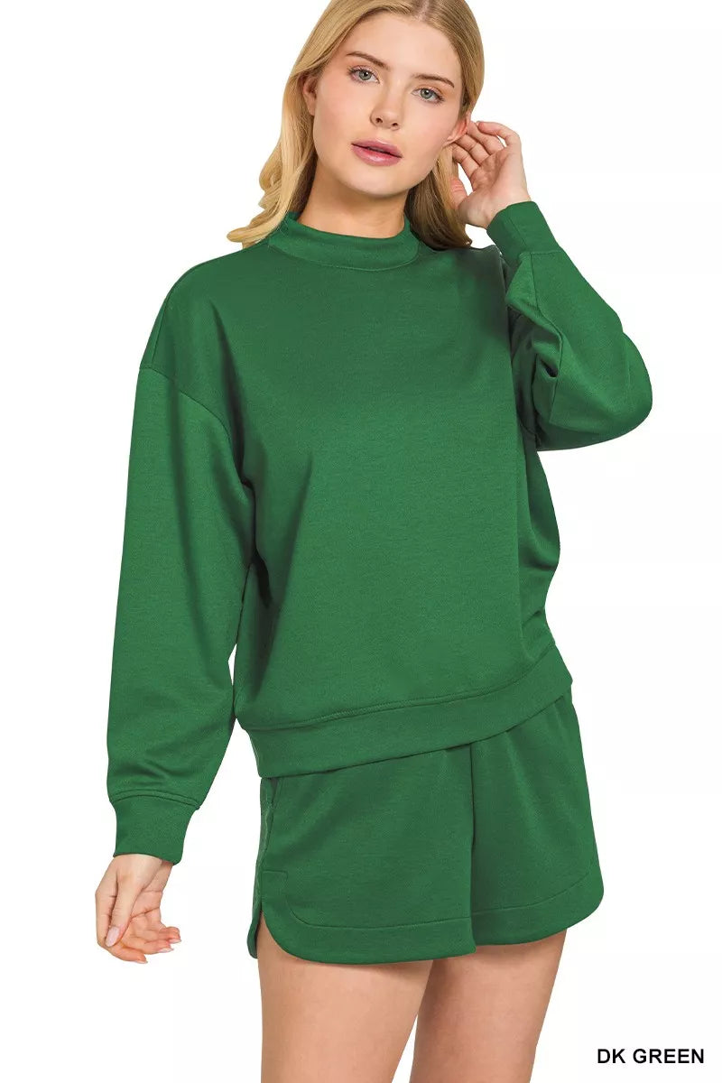 Zenana Scuba Long Sleeve Sweatshirt and Shorts Set