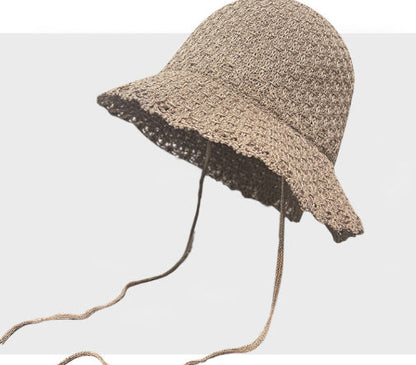 Knitted Lace-up Bow Lace Gentle Outing Sunshade Mori Bucket Hat