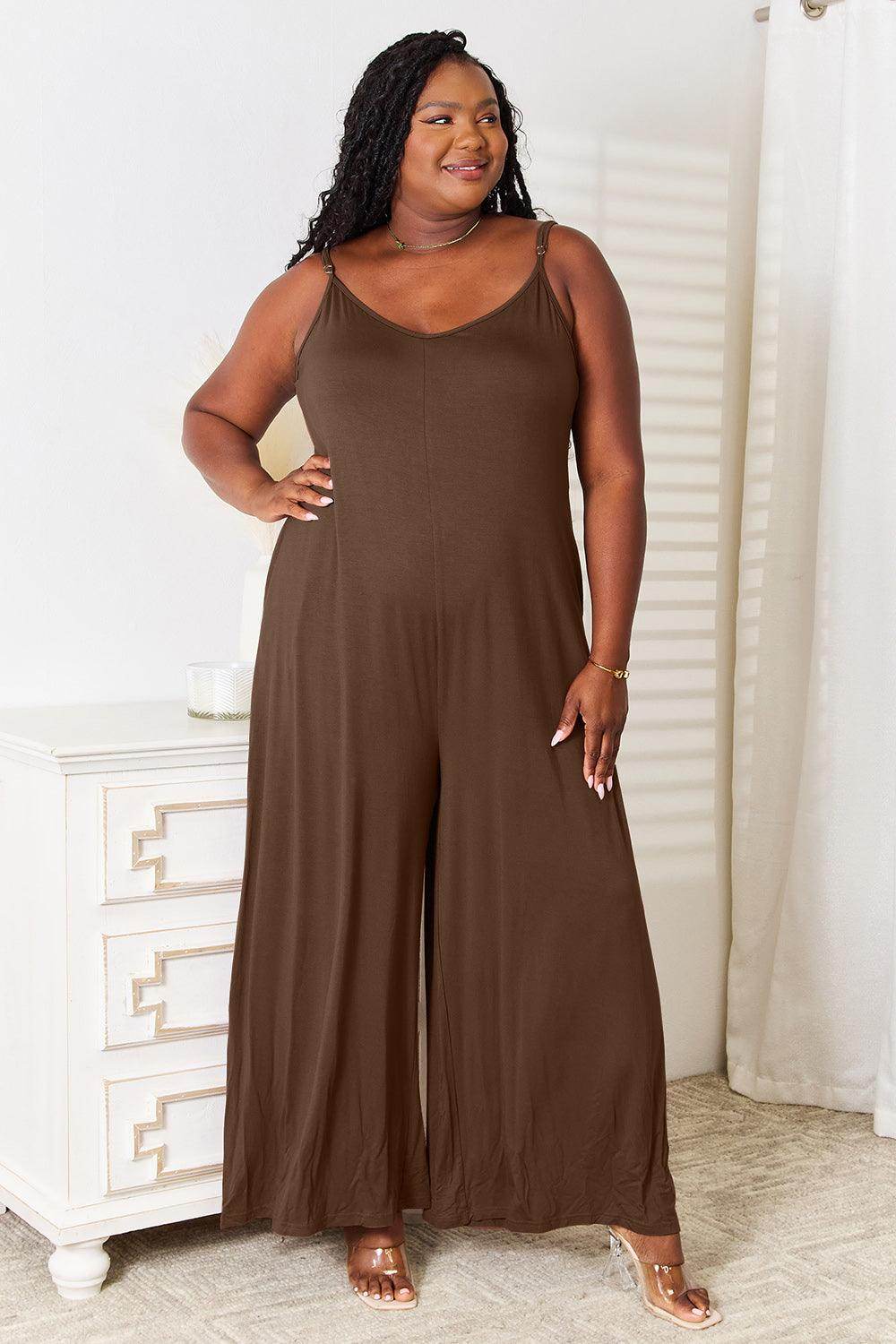 Double Take Full Size Soft Rayon Spaghetti Strap Jumpsuit