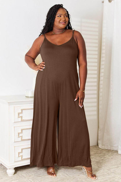 Double Take Full Size Soft Rayon Spaghetti Strap Jumpsuit