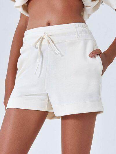 Drawstring Solid Color Shorts with Pockets for Women