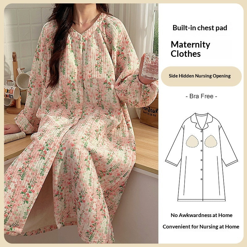 Air-cotton Padded Nursing Dress For Pregnant Women With Built-in Breast Pads