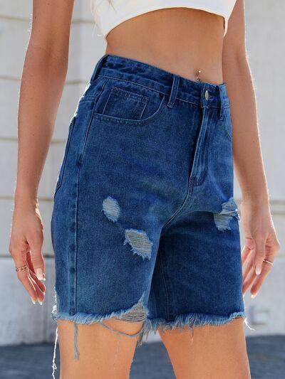 Distressed Raw Hem Denim Shorts for Women Summer Style