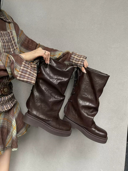 Women's Niche Retro Square-toe Boot-cut Pants With Laces