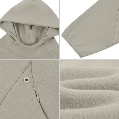 Loose-fit Curved-sleeve 3D-cut Fleece-lined High-neck Hoodie
