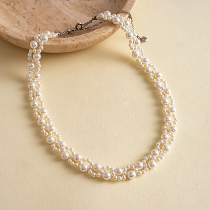 Retro Pearl Beaded Round Geometric Necklace For Women