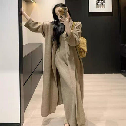 Laid-back Long Knit Cardigan And Sweater Set