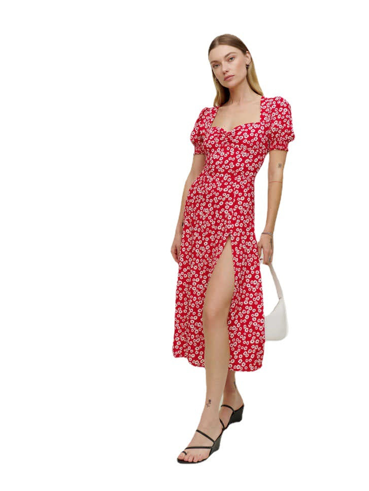 Women's Floral Print Slit Long Dress