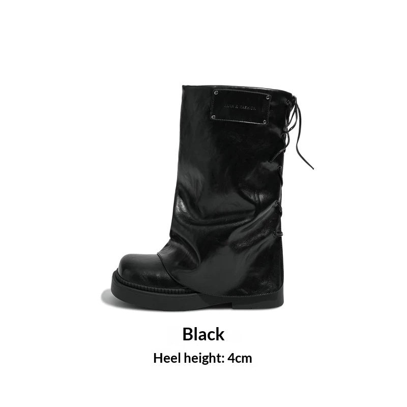 Women's Niche Retro Square-toe Boot-cut Pants With Laces