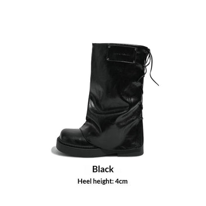 Women's Niche Retro Square-toe Boot-cut Pants With Laces