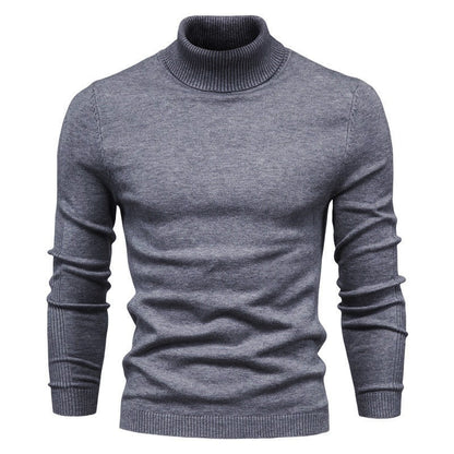 Winter Turtleneck Sweater Fashion Slim Fit Solid Color Pullover Knitted Top Men's Clothing