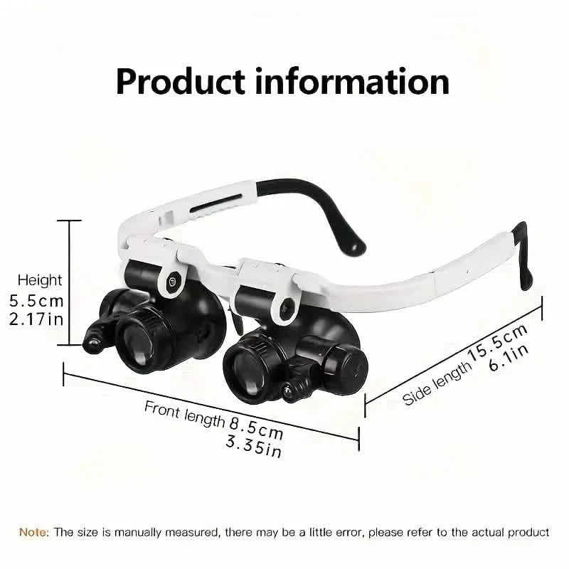 2-LED Head-Mounted Magnifier Glasses – 8x/15x/23x with Repair Light