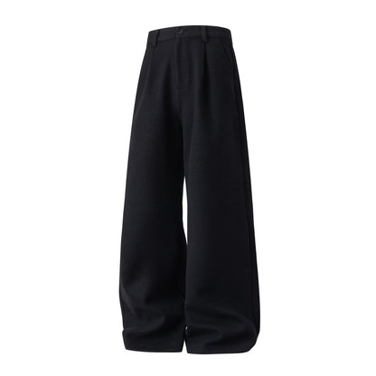 Wool Straight-leg Loose Pleated Casual Pants Thickened Long Trousers For Men