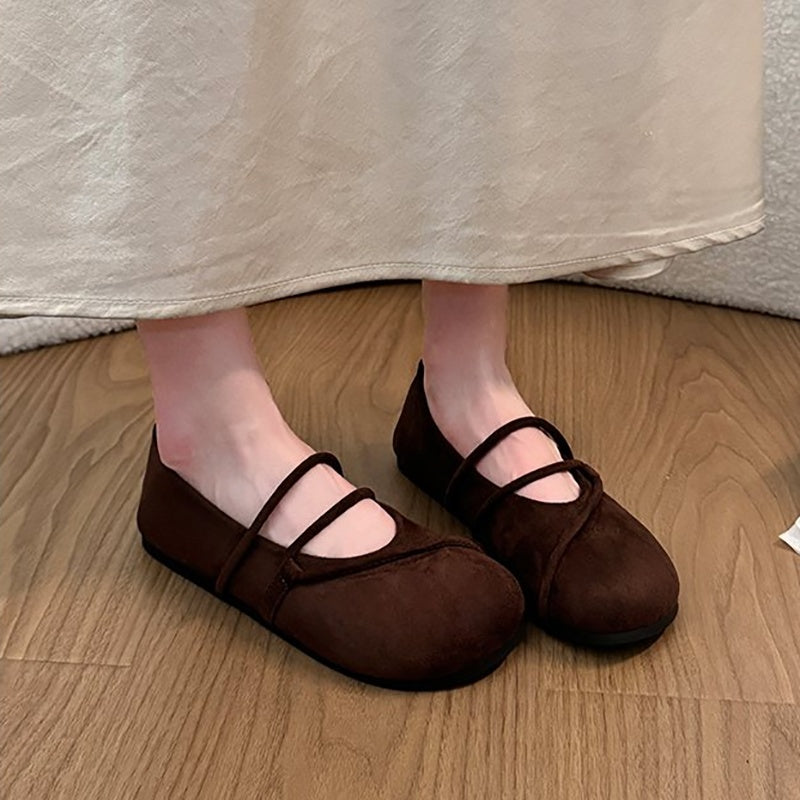Women Leopard Print Criss Cross Strap Mary Jane Shoes Retro Flat French Ballet Flats