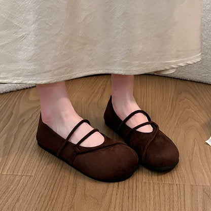 Women Leopard Print Criss Cross Strap Mary Jane Shoes Retro Flat French Ballet Flats