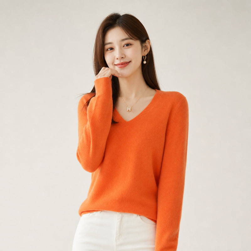 Women's V-neck Long-sleeve Pullover Knit Sweater