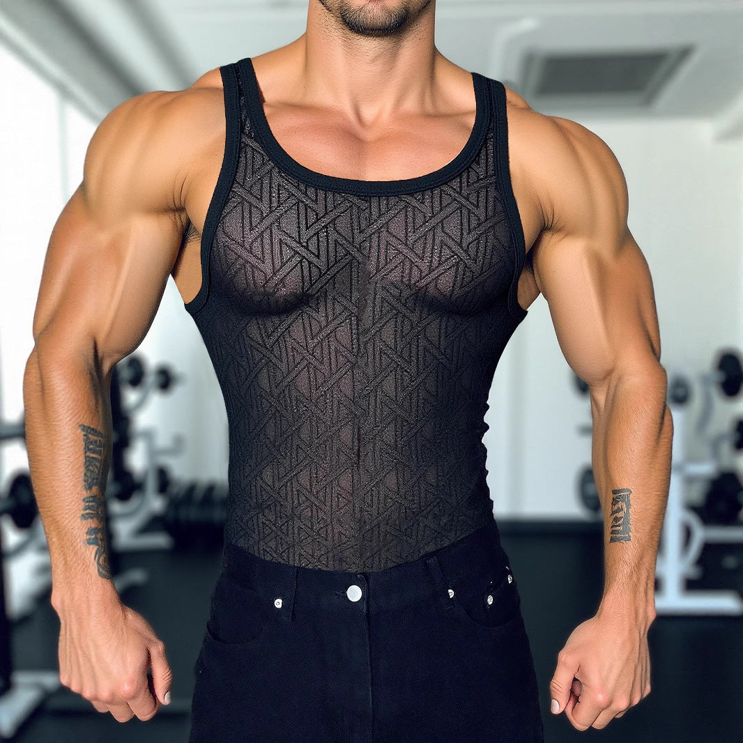 Mens Sexy Sleeveless Mesh Tank Top