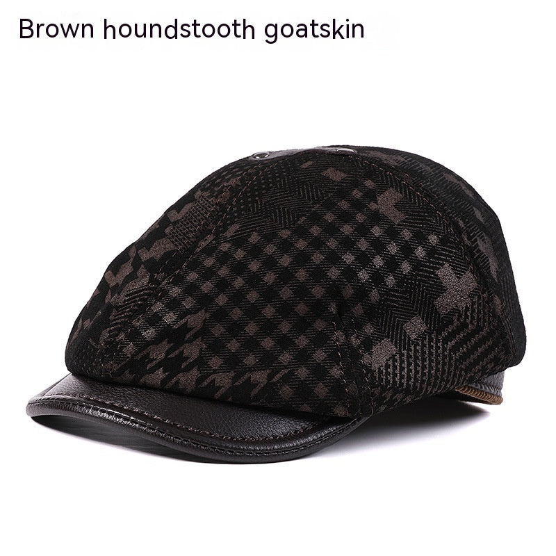 Men's Sheepskin Peaked Beret Newsboy Leather Hat