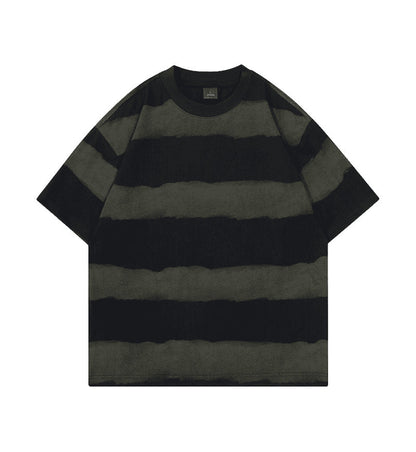 Tie-dye Washed Striped Short-Sleeve Mens Cotton T-Shirt