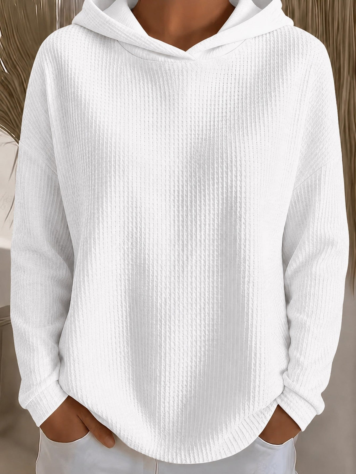 Womens Loose-Fit Solid-Color Hoodie