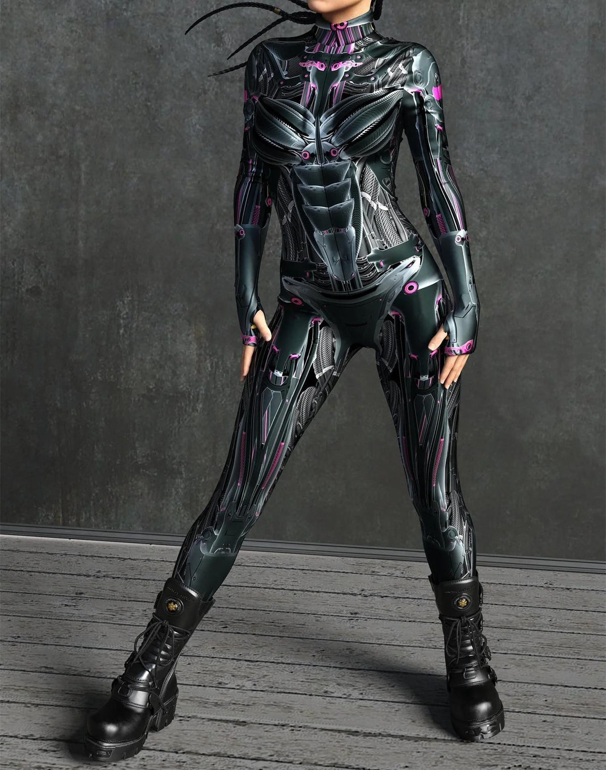 3D Digital-printed Snap-closure Form-fitting Womens Bodysuit
