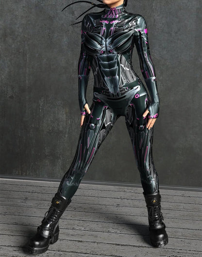 3D Digital-printed Snap-closure Form-fitting Womens Bodysuit