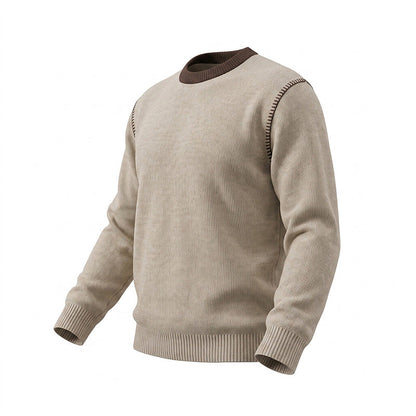 Double Zipper Round Neck Long Sleeve Sweater Men
