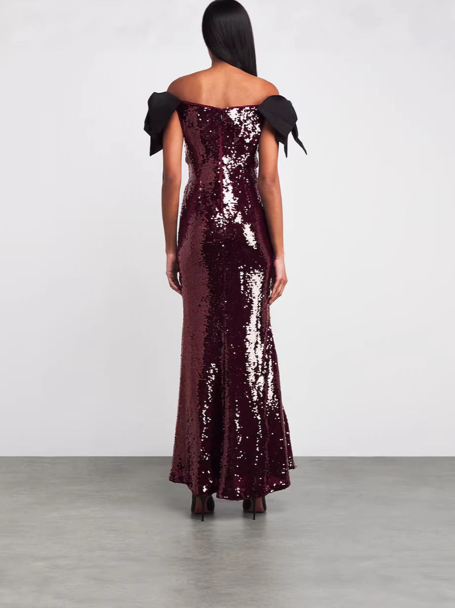Sequin Off-The-Shoulder Mermaid Evening Gown
