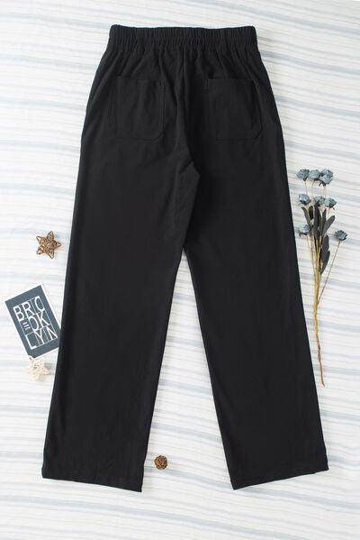 Half Elastic Waist Straight Pants for Comfortable Fit