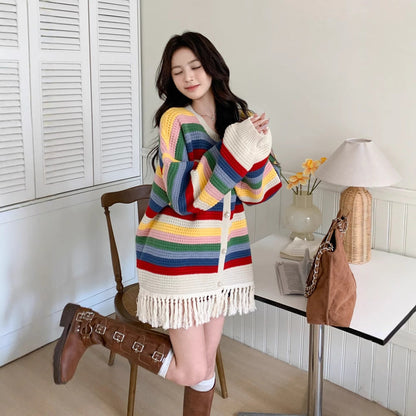 Multicolored Tassel Sweaters Cardigan For Women