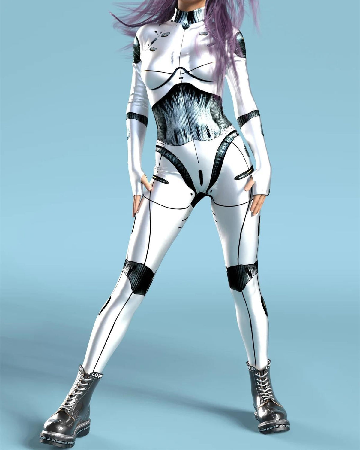 3D Digital-printed Snap-closure Form-fitting Womens Bodysuit