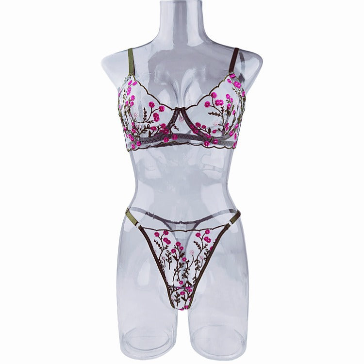Bra Embroidery Floral Comfortable Soft Multi-color Underwear For Women