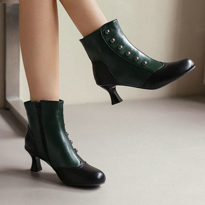 Women's Studded, Color-blocked Block-heeled Ankle Boots
