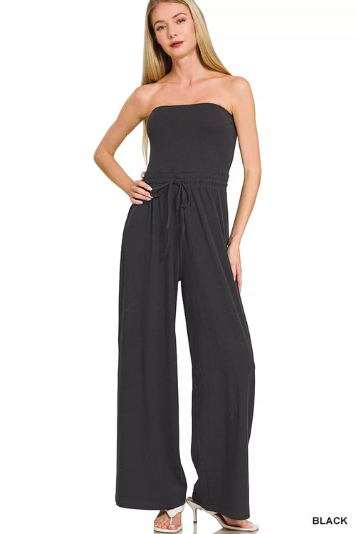 Zenana Tube Top Jumpsuit with Drawstring Waist