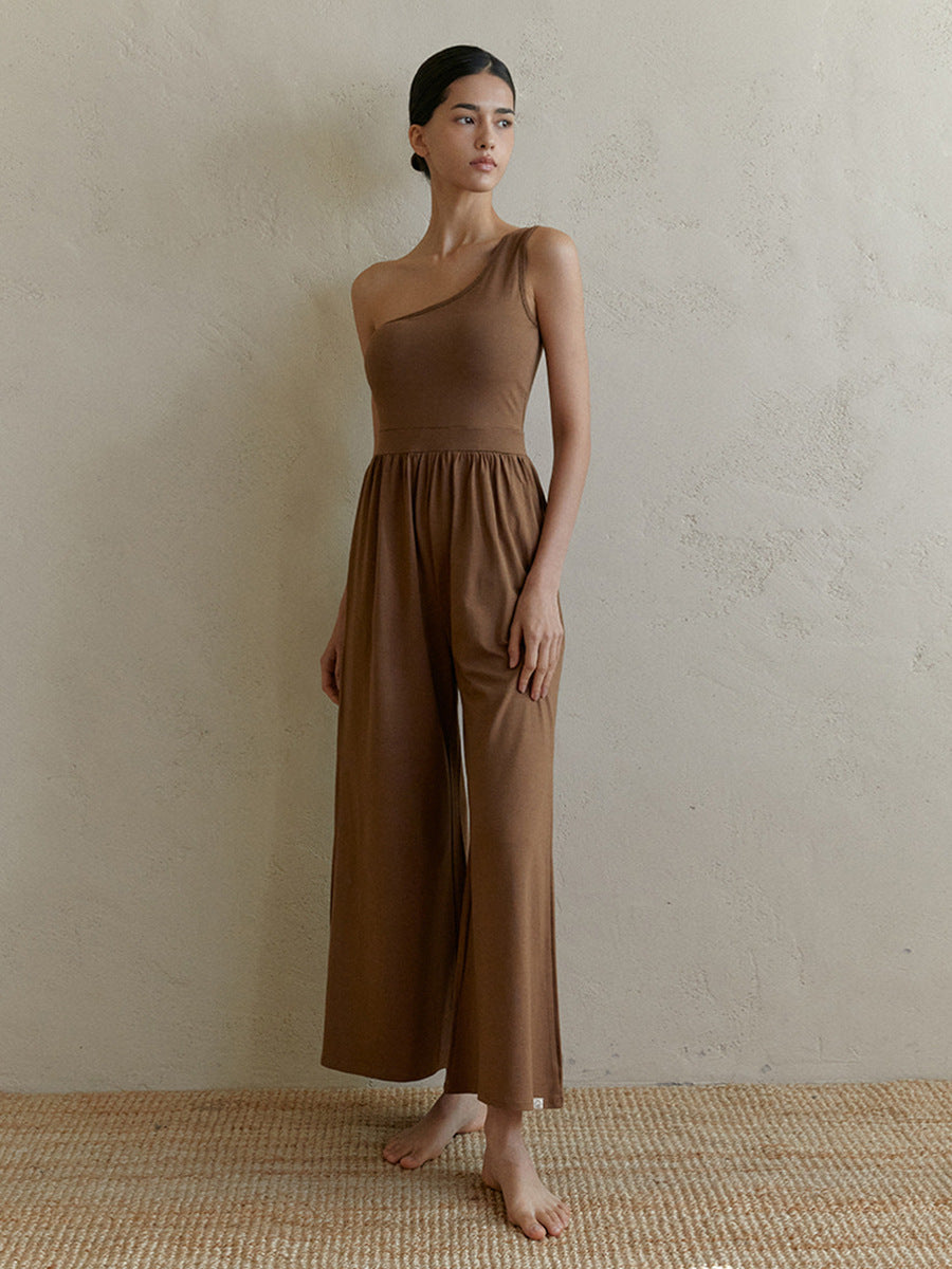 Women's Diagonal Shoulder Strap Yoga Jumpsuit