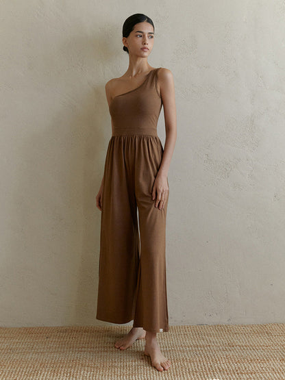 Women's Diagonal Shoulder Strap Yoga Jumpsuit