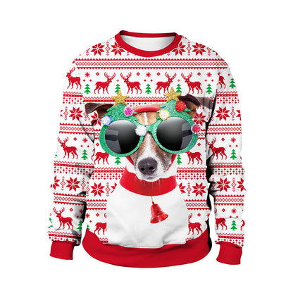 2024 Spring Cross-Border Women's New Christmas Clothing Round Neck Christmas Deer Couple Outfit Digital Printed Sweatshirt